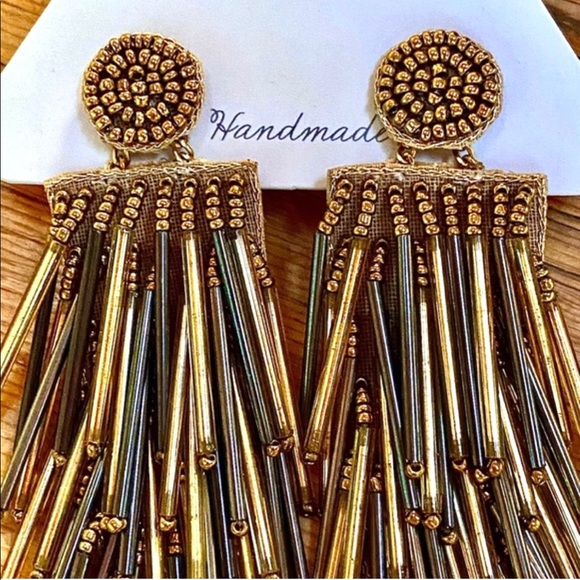 🌺🎉HP🎉🌺 NWT Deepa Beaded Gold Statement Earrings - Picture 7 of 16